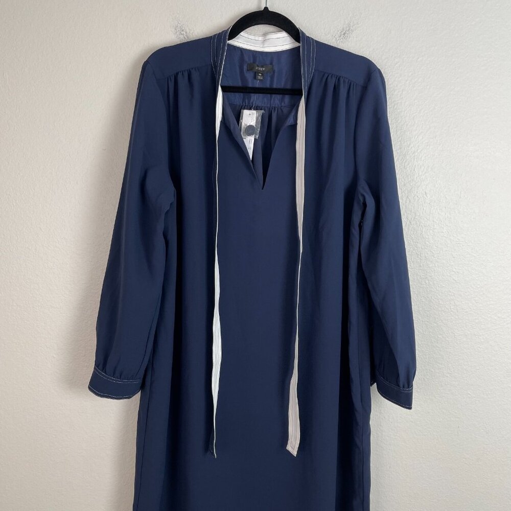 NEW J Crew Womens Plus 16 Navy Shift Dress With Necktie in 365 Crepe Long Sleeve - Picture 10 of 16